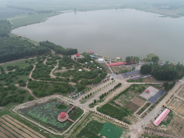 扎鲁特旗东湖风景区六月下旬，左下荷花岛