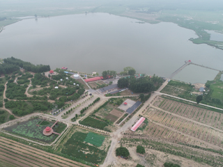 扎鲁特旗东湖风景区六月下旬，左下荷花岛，右侧钓鱼岛